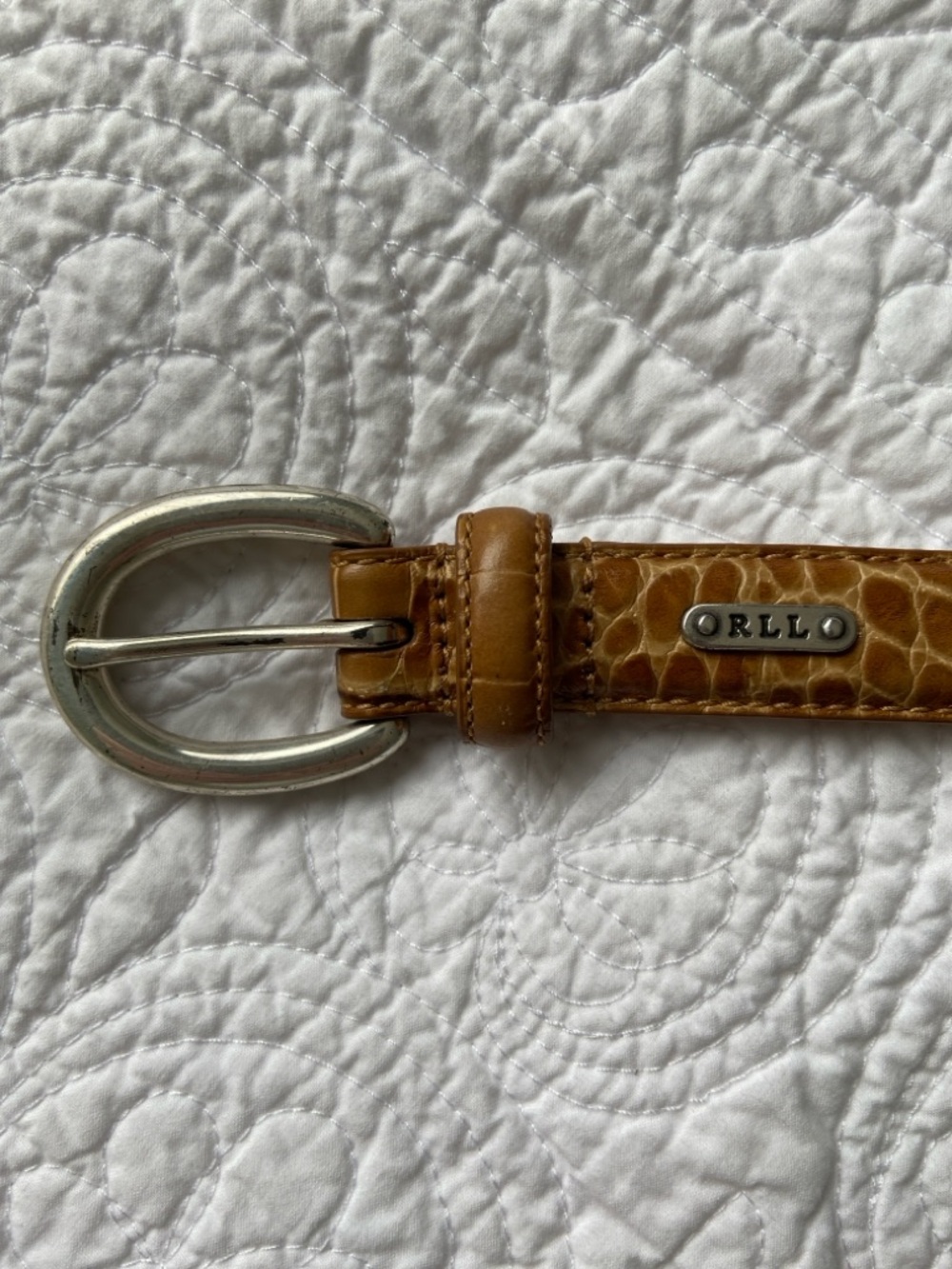 Ralph Lauren Croc-Embossed Leather Belt in Tan Brown - Picture 11 of 12